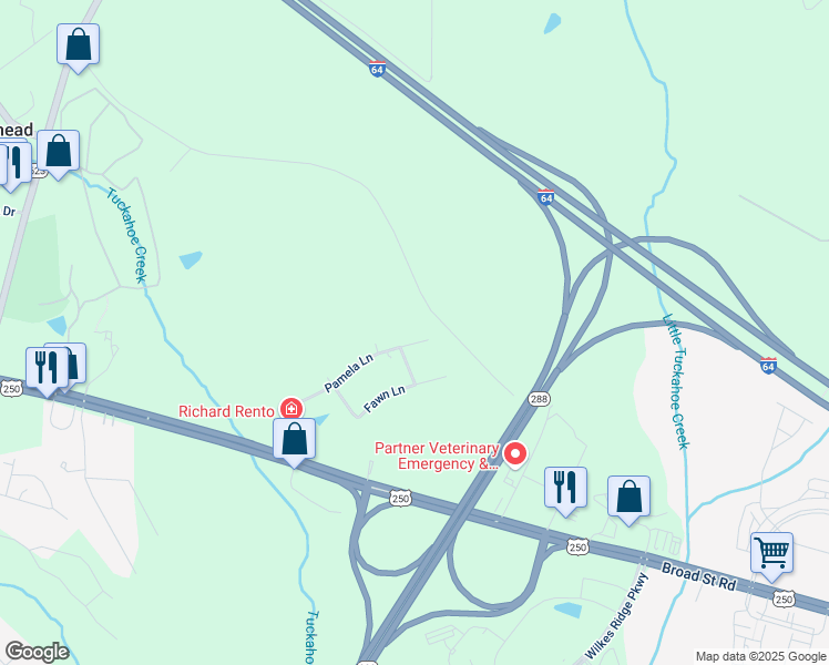 map of restaurants, bars, coffee shops, grocery stores, and more near 12647 Pamela Lane in Henrico