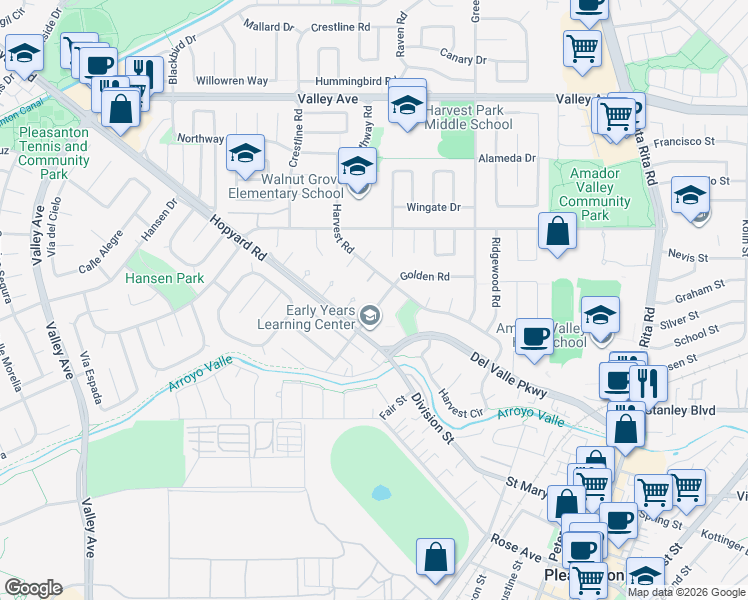 map of restaurants, bars, coffee shops, grocery stores, and more near 5168 Greentree Court in Pleasanton