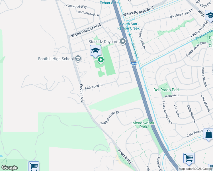 map of restaurants, bars, coffee shops, grocery stores, and more near 3961 Redwood Court in Pleasanton