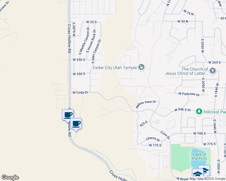 map of restaurants, bars, coffee shops, grocery stores, and more near 411 South Ridge Road in Cedar City
