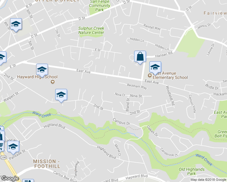 map of restaurants, bars, coffee shops, grocery stores, and more near 1984 Nina Court in Hayward