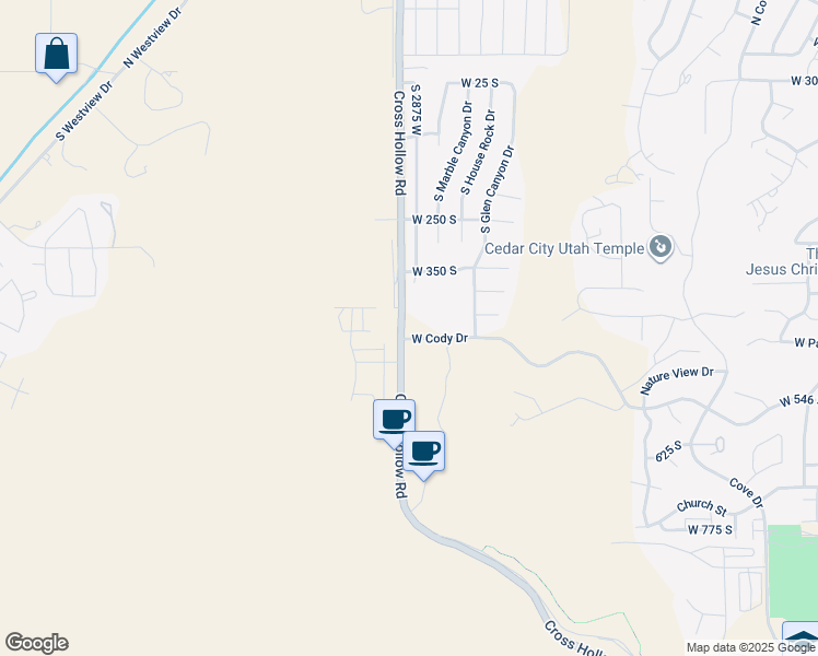 map of restaurants, bars, coffee shops, grocery stores, and more near 2788 West Cody Drive in Cedar City