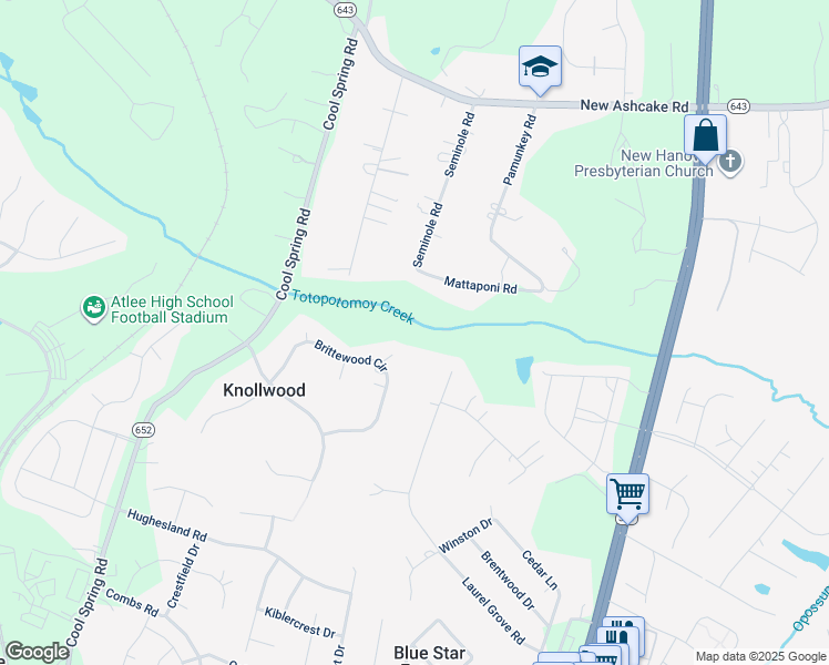map of restaurants, bars, coffee shops, grocery stores, and more near 8328 Ridgerun Place in Mechanicsville