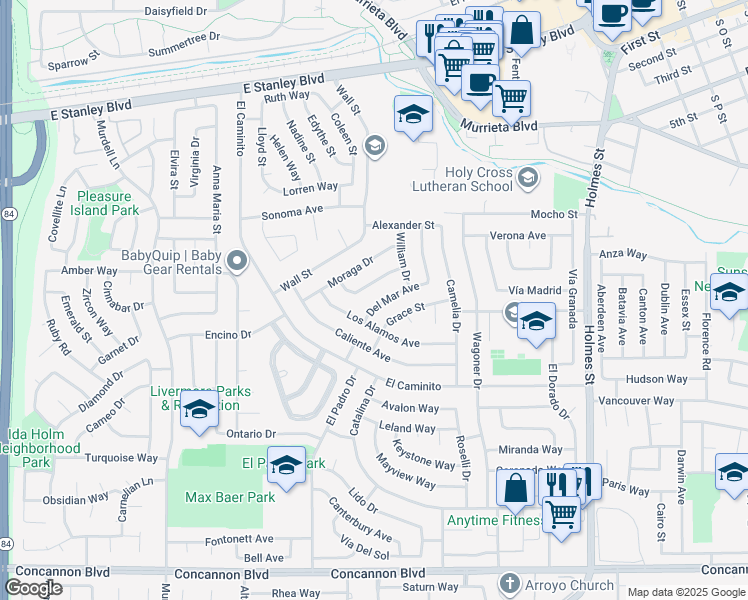 map of restaurants, bars, coffee shops, grocery stores, and more near 709 Del Mar Avenue in Livermore