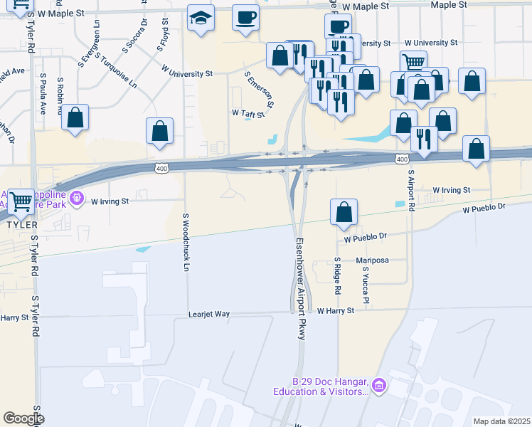 map of restaurants, bars, coffee shops, grocery stores, and more near in Wichita
