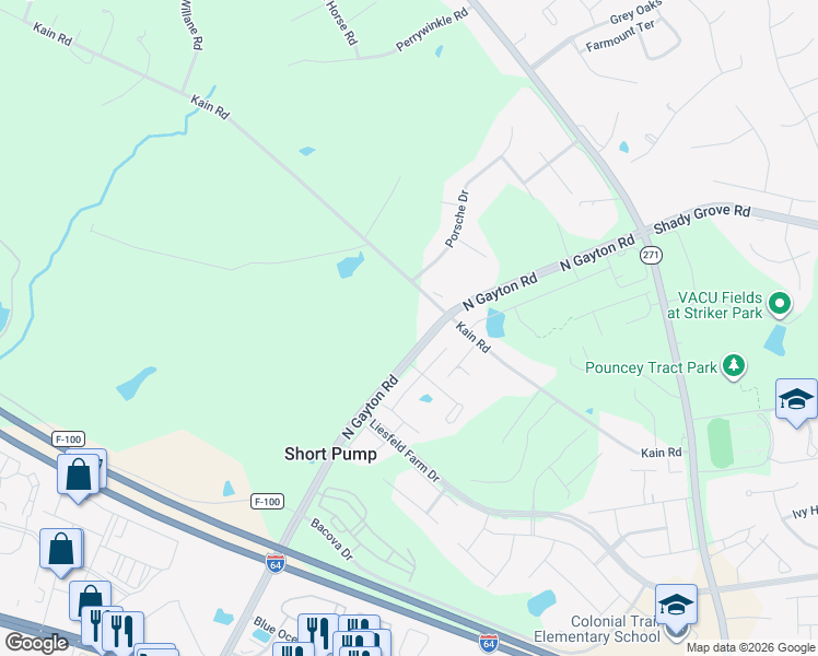 map of restaurants, bars, coffee shops, grocery stores, and more near 12384 Hepler Ridge Court in Glen Allen