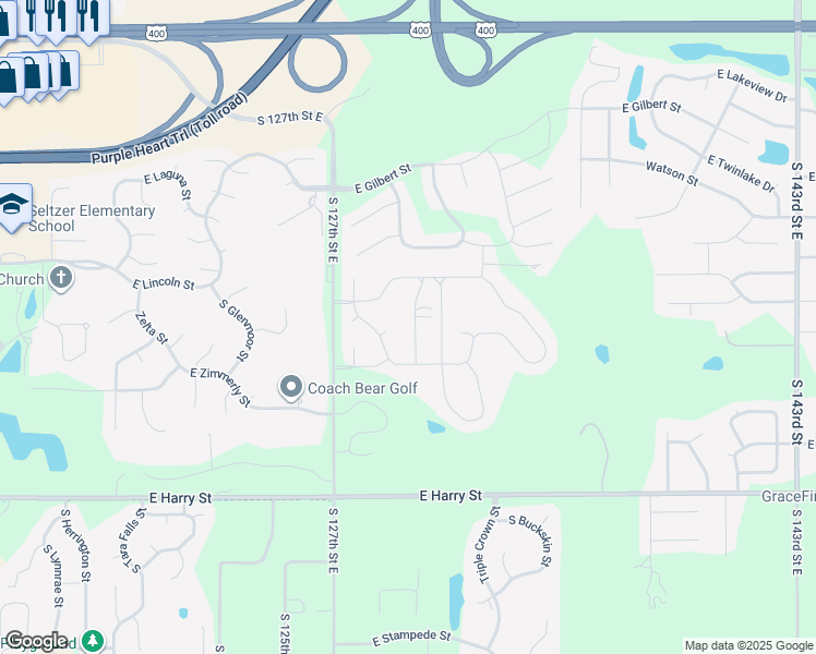 map of restaurants, bars, coffee shops, grocery stores, and more near 13006-13050 South Rocky Creek Road in Wichita