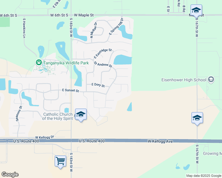 map of restaurants, bars, coffee shops, grocery stores, and more near 2424 Saint Andrew Street in Goddard
