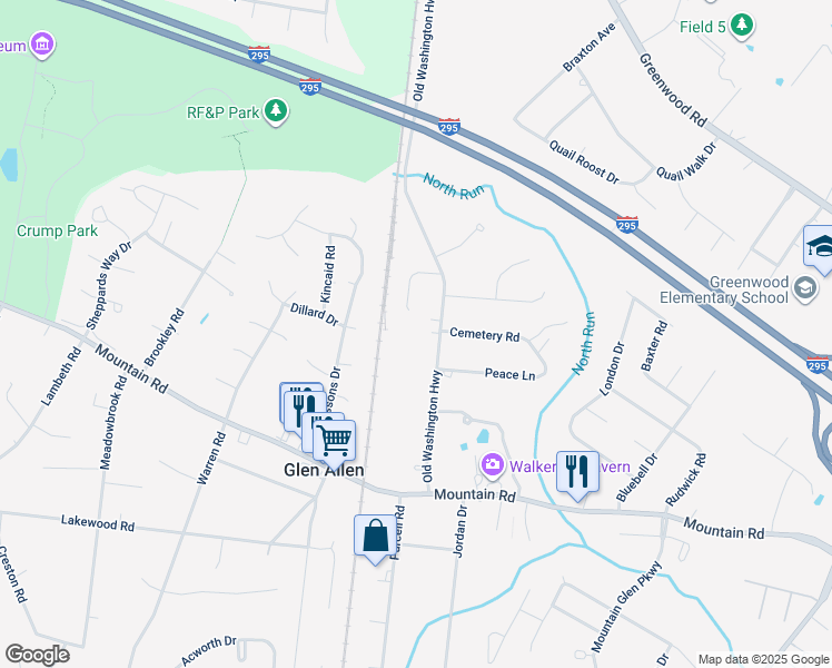 map of restaurants, bars, coffee shops, grocery stores, and more near 10840 Old Washington Highway in Glen Allen