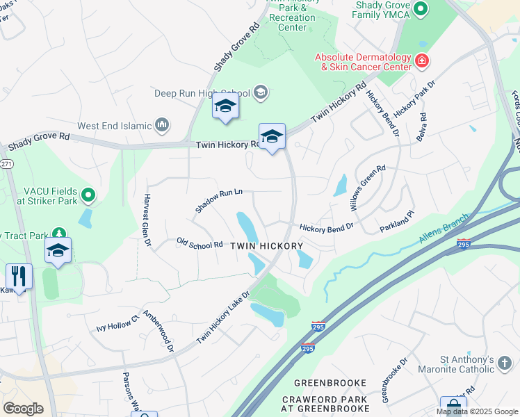 map of restaurants, bars, coffee shops, grocery stores, and more near 4813 Hearthstone Road in Glen Allen
