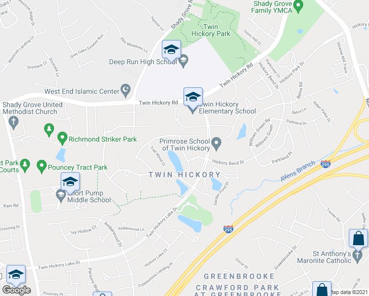 map of restaurants, bars, coffee shops, grocery stores, and more near 4813 Hearthstone Road in Glen Allen