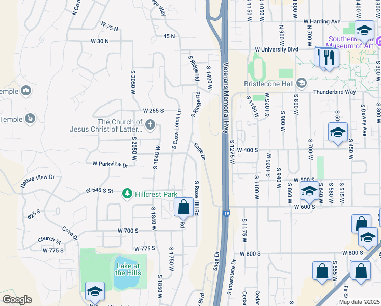 map of restaurants, bars, coffee shops, grocery stores, and more near 411 South Ridge Road in Cedar City