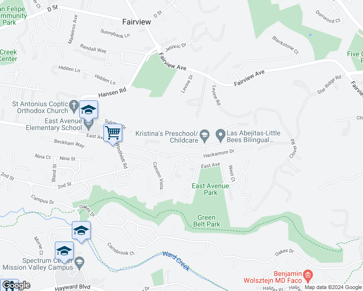 map of restaurants, bars, coffee shops, grocery stores, and more near 3149 Bridle Drive in Hayward