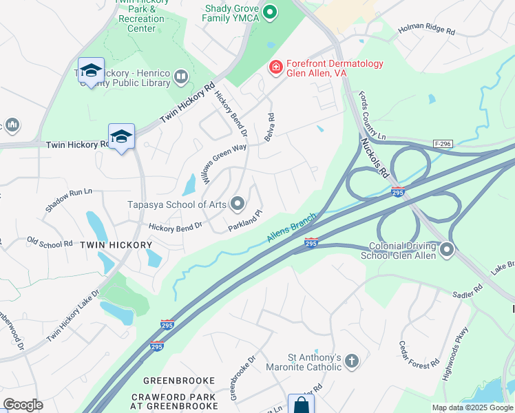 map of restaurants, bars, coffee shops, grocery stores, and more near 861 Parkland Place in Glen Allen