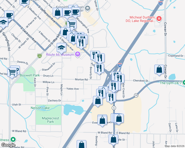 map of restaurants, bars, coffee shops, grocery stores, and more near 1167 Beverly Drive in Lebanon
