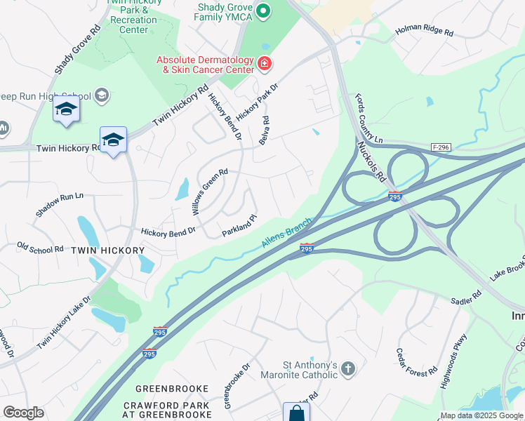 map of restaurants, bars, coffee shops, grocery stores, and more near 905 Parkland Place in Glen Allen