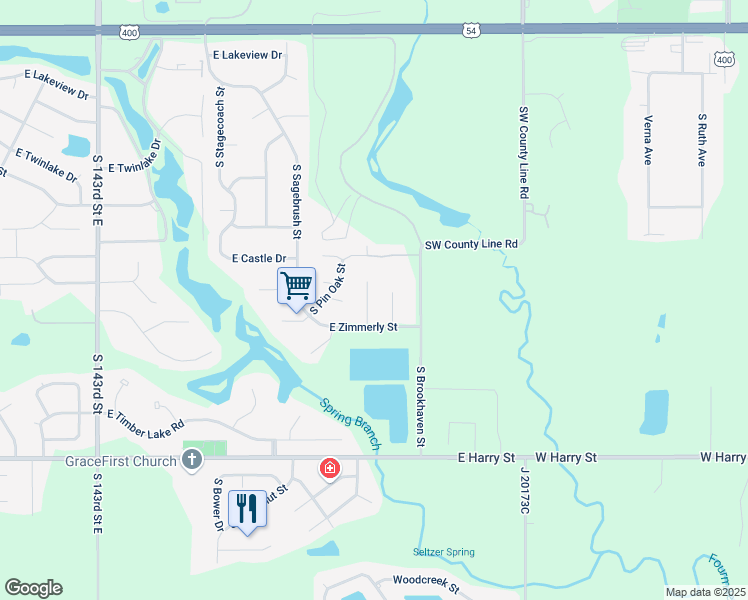 map of restaurants, bars, coffee shops, grocery stores, and more near 1300 South Ridgehurst Circle in Wichita
