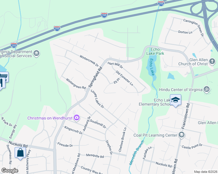 map of restaurants, bars, coffee shops, grocery stores, and more near 5304 Jacobs Creek Drive in Glen Allen