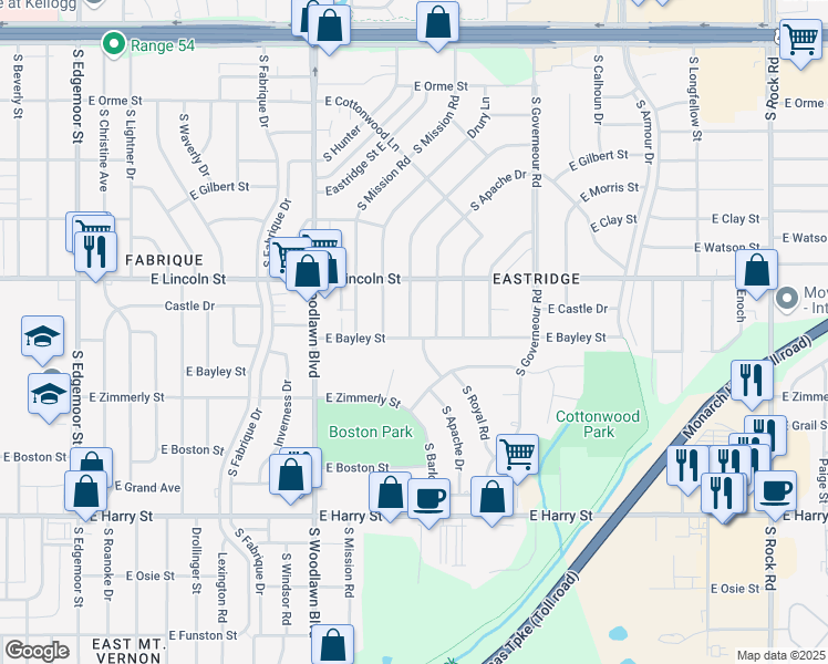 map of restaurants, bars, coffee shops, grocery stores, and more near 936 South Barlow Street in Wichita
