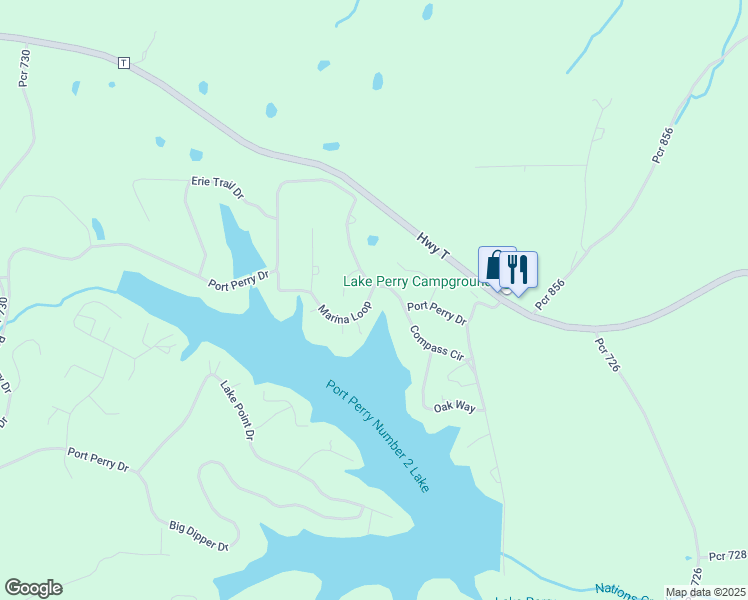 map of restaurants, bars, coffee shops, grocery stores, and more near 2056 Marina Loop in Perryville