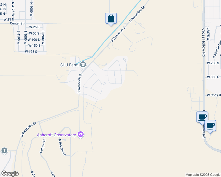 map of restaurants, bars, coffee shops, grocery stores, and more near 3501 West Sevy Street in Cedar City