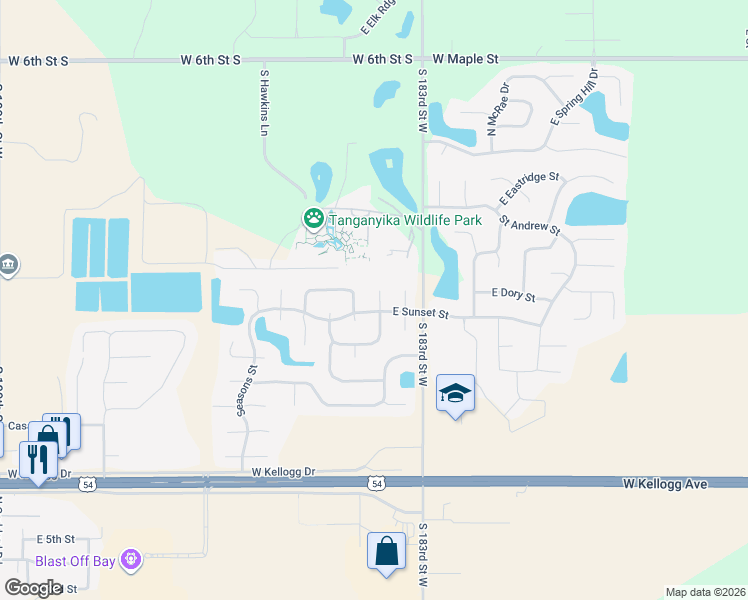 map of restaurants, bars, coffee shops, grocery stores, and more near 1834 East Autumn Circle in Goddard