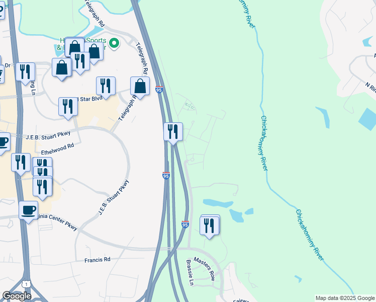 map of restaurants, bars, coffee shops, grocery stores, and more near 4001 Ironwoods Walk Drive in Glen Allen