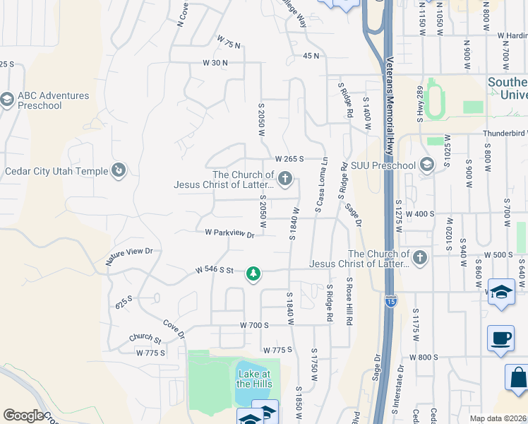 map of restaurants, bars, coffee shops, grocery stores, and more near 2112 370 South in Cedar City