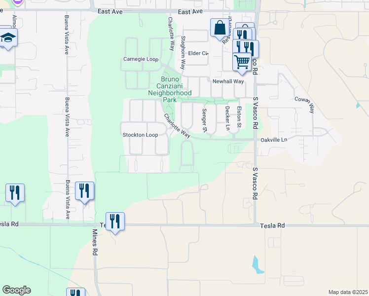 map of restaurants, bars, coffee shops, grocery stores, and more near 2524 Kellogg Loop in Livermore