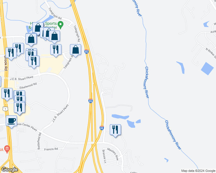 map of restaurants, bars, coffee shops, grocery stores, and more near 4009 Ironwoods Walk Drive in Glen Allen