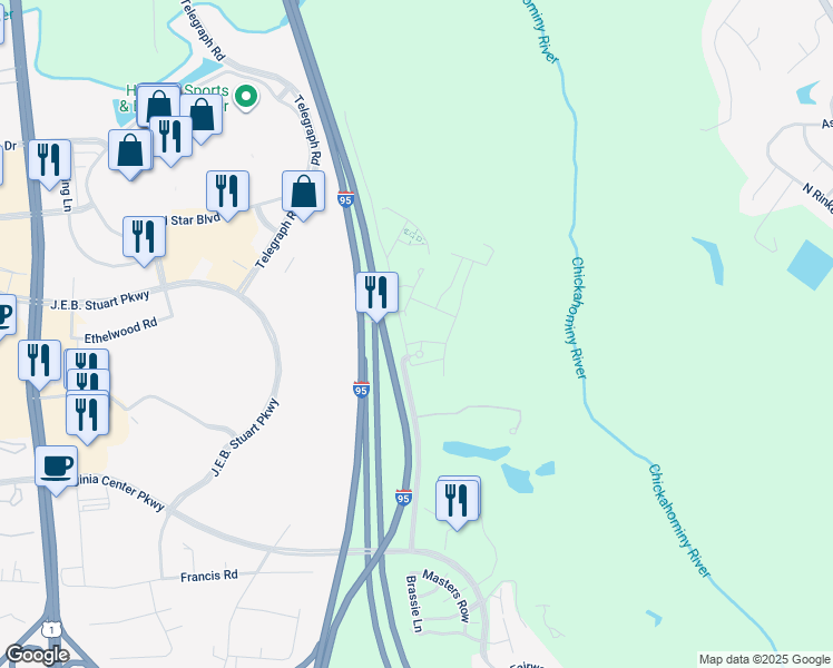 map of restaurants, bars, coffee shops, grocery stores, and more near 4005 Ironwoods Walk Drive in Glen Allen