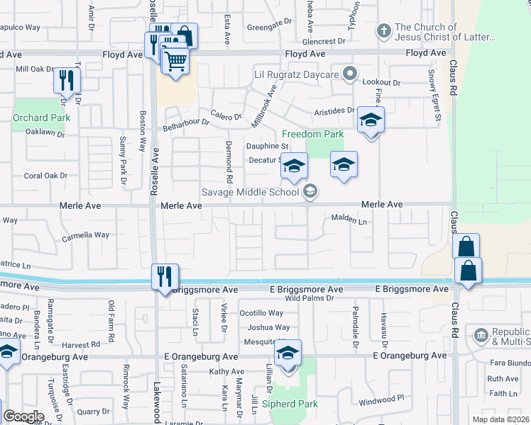map of restaurants, bars, coffee shops, grocery stores, and more near 1901 Orleans Way in Modesto