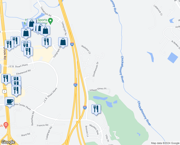 map of restaurants, bars, coffee shops, grocery stores, and more near 4009 Ironwoods Walk Drive in Glen Allen