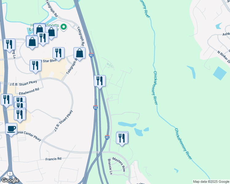 map of restaurants, bars, coffee shops, grocery stores, and more near 4011 Ironwoods Walk Drive in Glen Allen