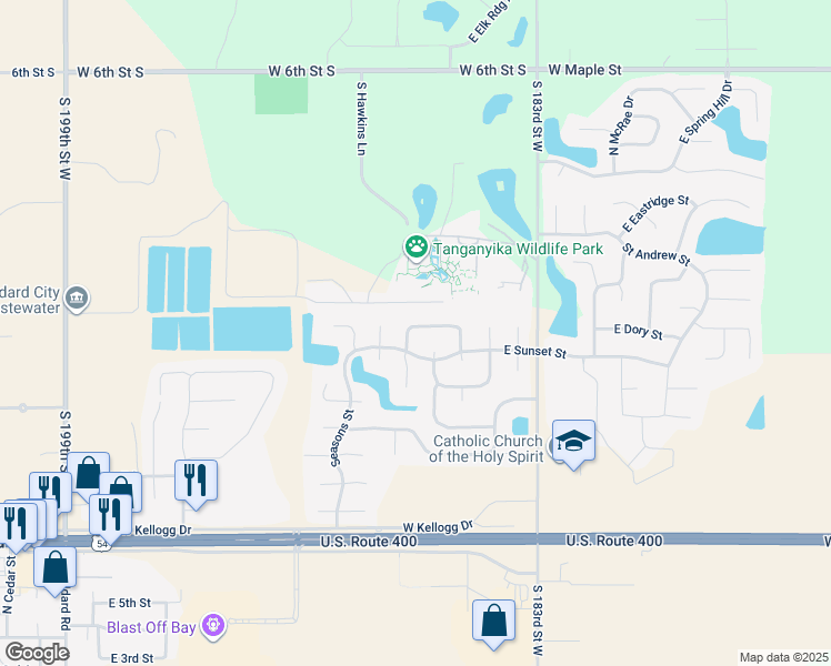 map of restaurants, bars, coffee shops, grocery stores, and more near 1645 East Winterset Street in Goddard