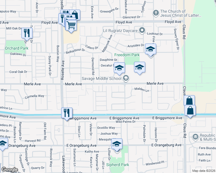 map of restaurants, bars, coffee shops, grocery stores, and more near 1901 Orleans Way in Modesto