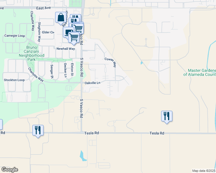 map of restaurants, bars, coffee shops, grocery stores, and more near 2755 Yountville Court in Livermore