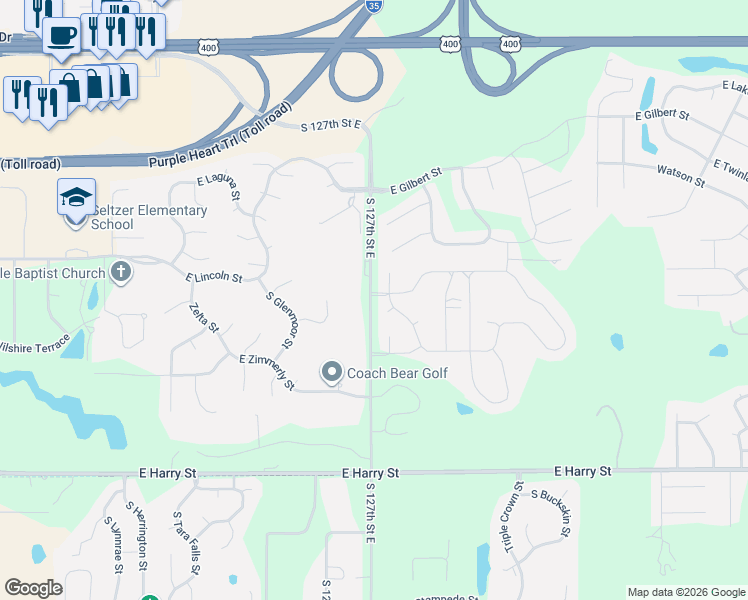 map of restaurants, bars, coffee shops, grocery stores, and more near 1211 Horseback Circle in Wichita