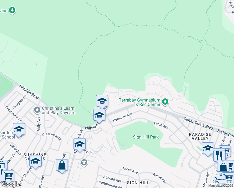 map of restaurants, bars, coffee shops, grocery stores, and more near 103 Highcrest Lane in South San Francisco