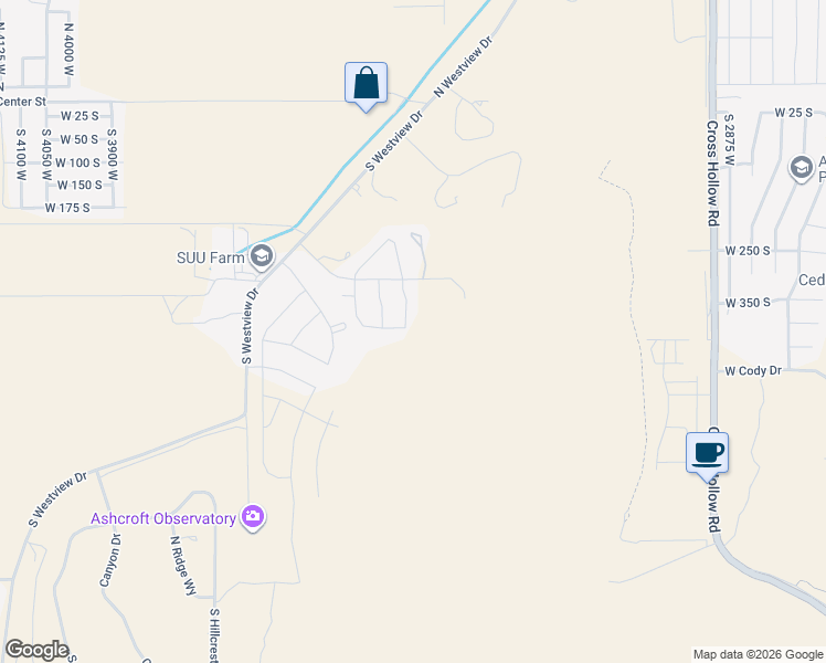map of restaurants, bars, coffee shops, grocery stores, and more near 371 North 3425 West in Cedar City