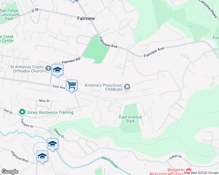 map of restaurants, bars, coffee shops, grocery stores, and more near 3081 Horseshoe Court in Hayward