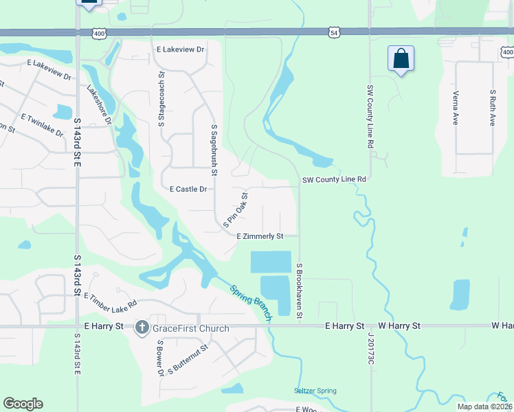map of restaurants, bars, coffee shops, grocery stores, and more near 1300 South Ridgehurst Circle in Wichita