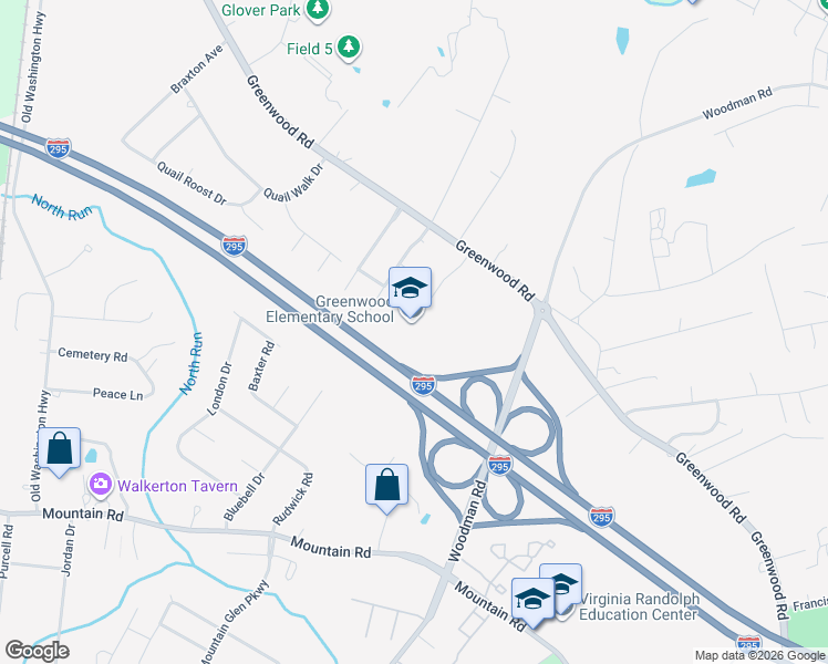 map of restaurants, bars, coffee shops, grocery stores, and more near 10960 Greenwood Road in Glen Allen