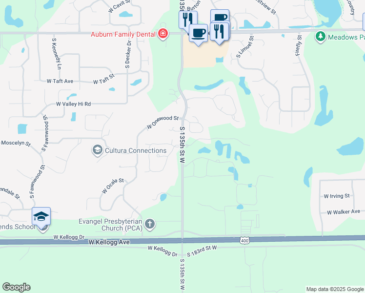 map of restaurants, bars, coffee shops, grocery stores, and more near 954 South 135th Street West in Wichita