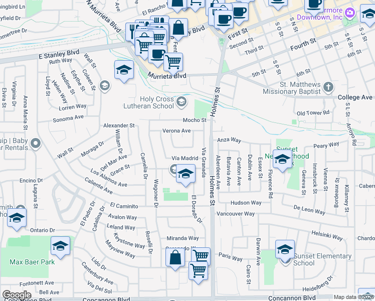 map of restaurants, bars, coffee shops, grocery stores, and more near 1009 Lisbon Avenue in Livermore