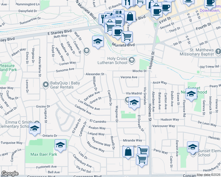 map of restaurants, bars, coffee shops, grocery stores, and more near 881 Camelia Drive in Livermore