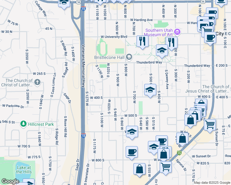 map of restaurants, bars, coffee shops, grocery stores, and more near 374 South 900 West in Cedar City