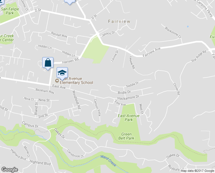 map of restaurants, bars, coffee shops, grocery stores, and more near 3081 Horseshoe Court in Hayward