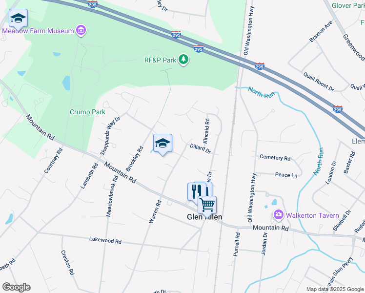 map of restaurants, bars, coffee shops, grocery stores, and more near 3101 Dillard Court in Glen Allen