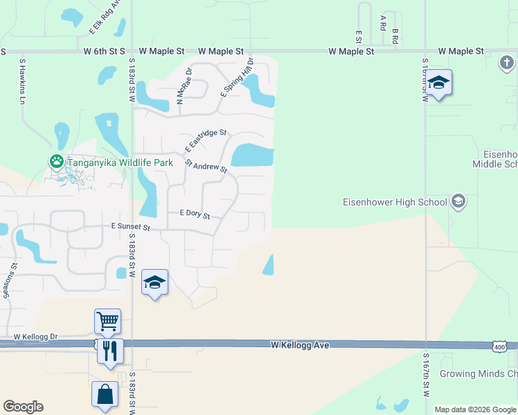 map of restaurants, bars, coffee shops, grocery stores, and more near 2556 Saint Andrew Court in Goddard